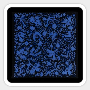 Otomí mexican royal blue embroidery colorful traditional print flowers and animals interior design Sticker